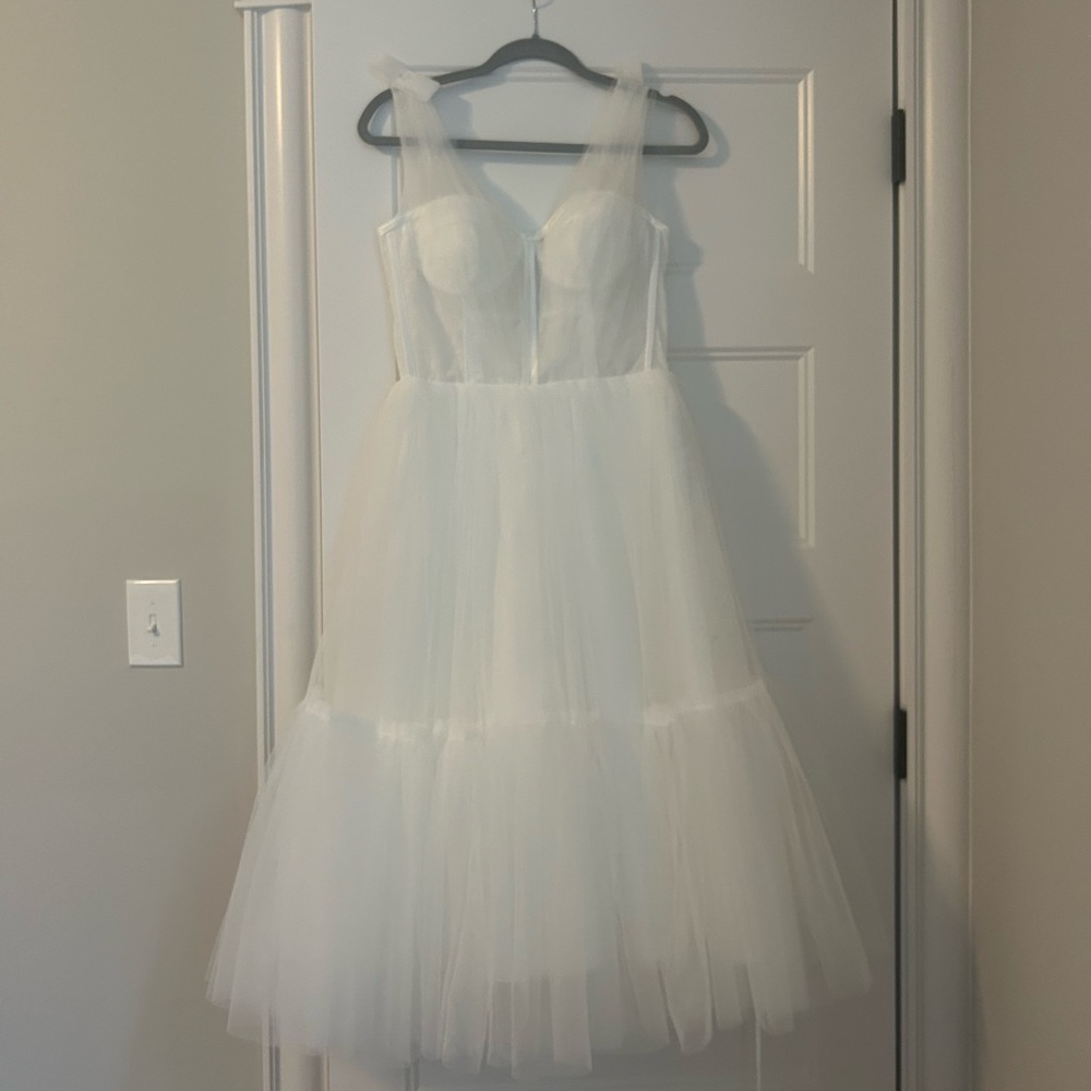 White Tulle Midi Dress